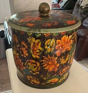 Vintage Daher England Floral Tin Canister Cloisonne Flowers 5 Inch